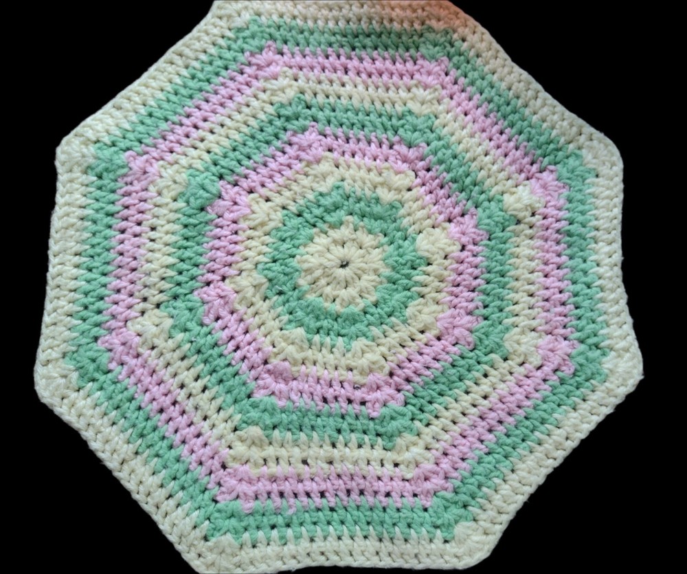 Handmade Crotchet Octagon Table Topper 20in Vintage Pastel Spring Easter Web