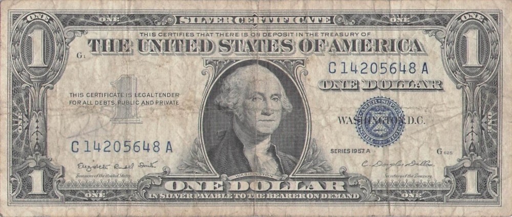 1957 One Dollar Well Circulated Silver Certificate Note