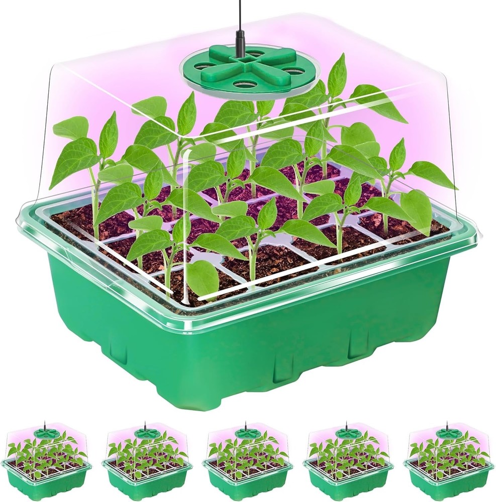 5-Pack Elevated Seed Starter Trays with Full Spectrum LED Light & Humidity Domes