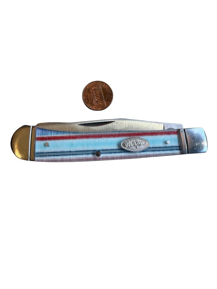 Hooey Folding Pocket Knife Red Blue Stripe Handle