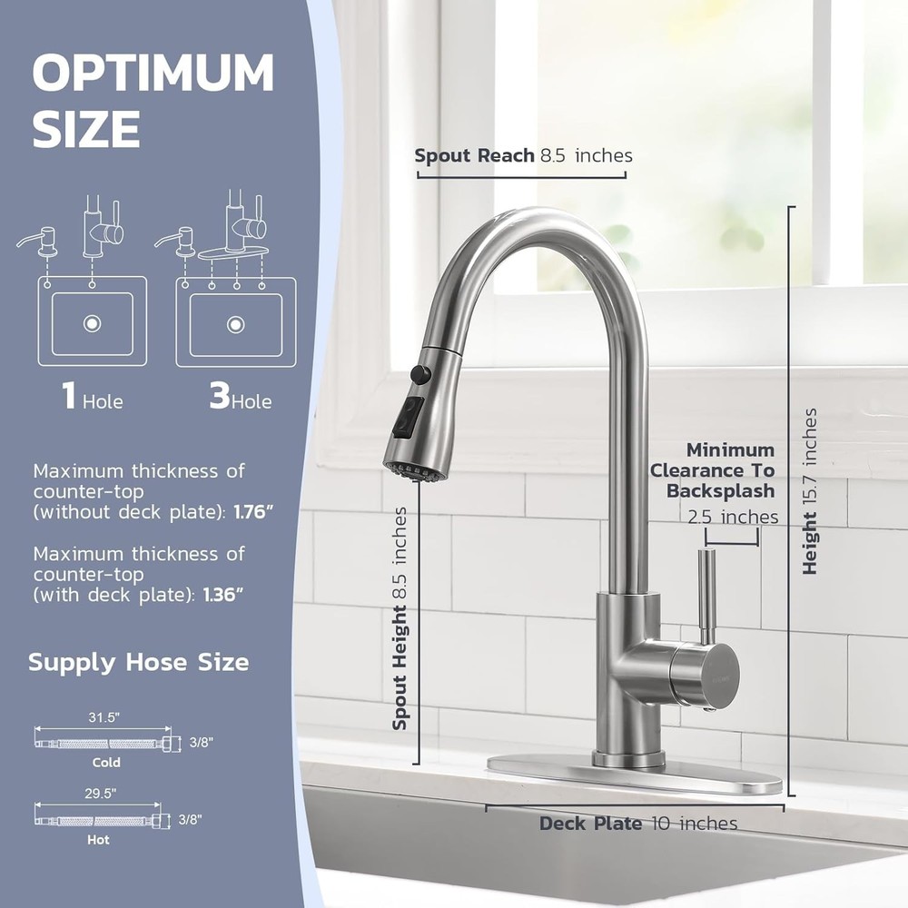 Durable Stainless Steel Kitchen Faucet with Easy Install & 3 Function Sprayer