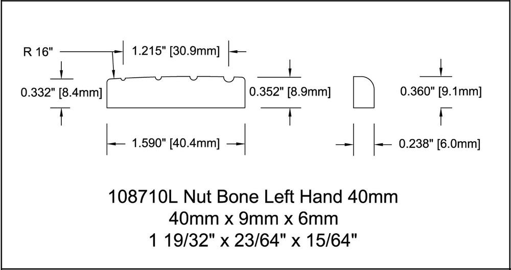 Nut Bone 4 String Bass 40mm 1 9/16 Wide Left Hand