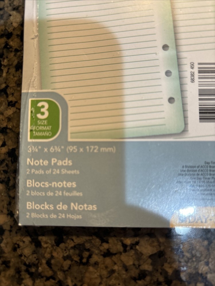 Day-Timer Day Timer Lined Note Pages Refill 3.75" 6.75" Size 3 -2 pkgs H3