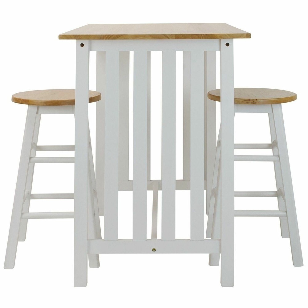 White Beech Wooden 3 pc Pub Set Table Stools Kitchen Dinette Indoor Home Dining