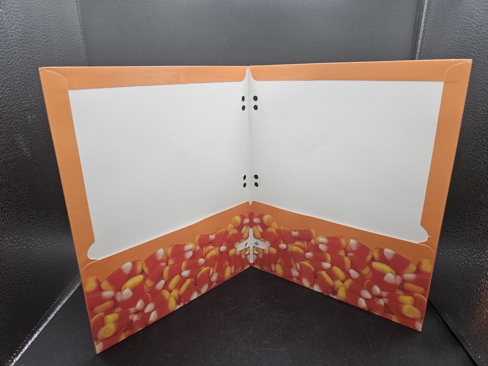 Vintage Pentech Candy Corn Swoosh 2 Pocket Folder Halloween Candy Nostalgia Gift