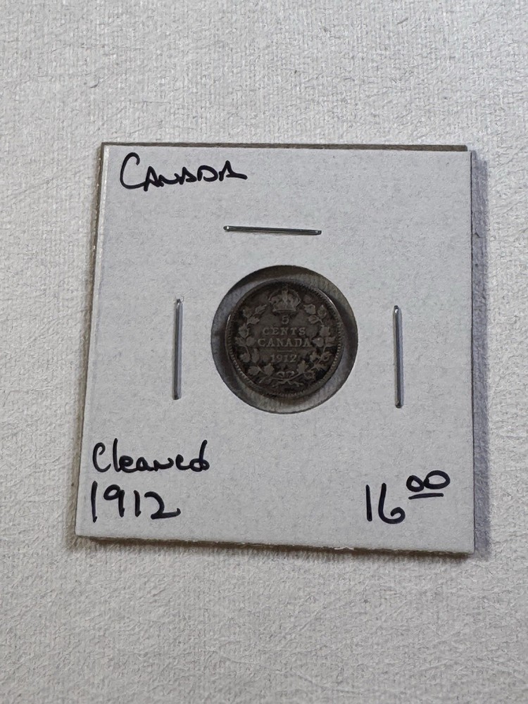 1912 Canada 5 Cents Silver Coin Cleaned