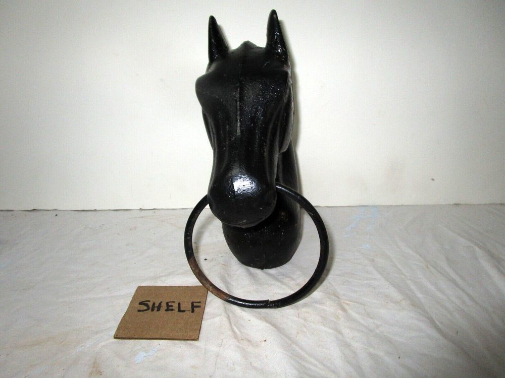 Vintage cast iron post top mounted hitching post horse head