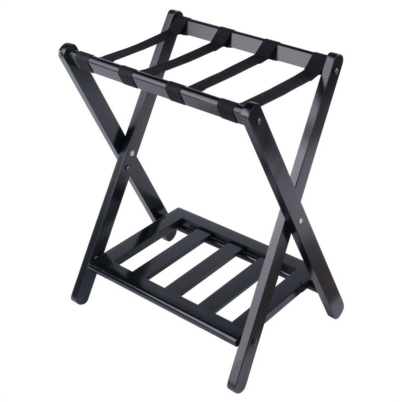 Winsome Raya Transitional Solid Wood Luggage Rack with Shelf in Black