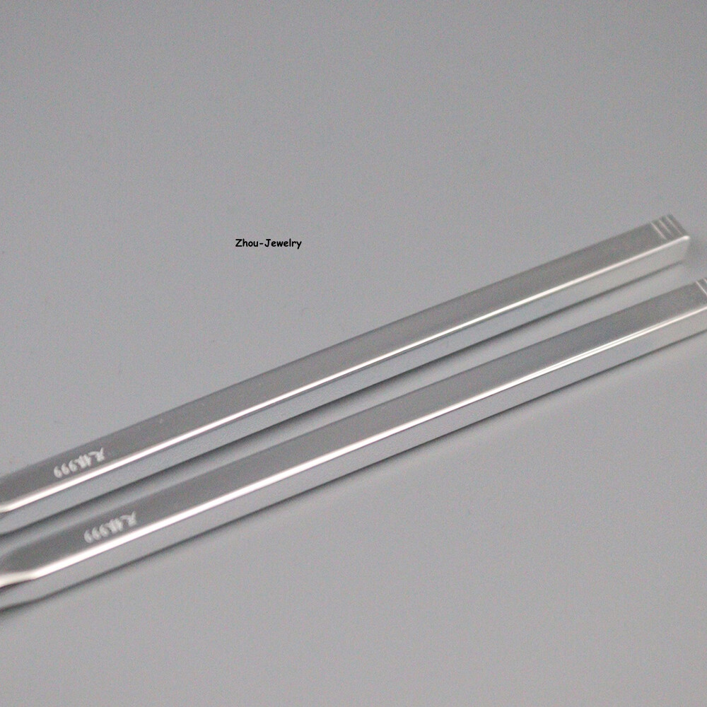 Solid S999 Fine Silver 999 Smooth Square Chopsticks Dinnerware 35-36g 8.26in L