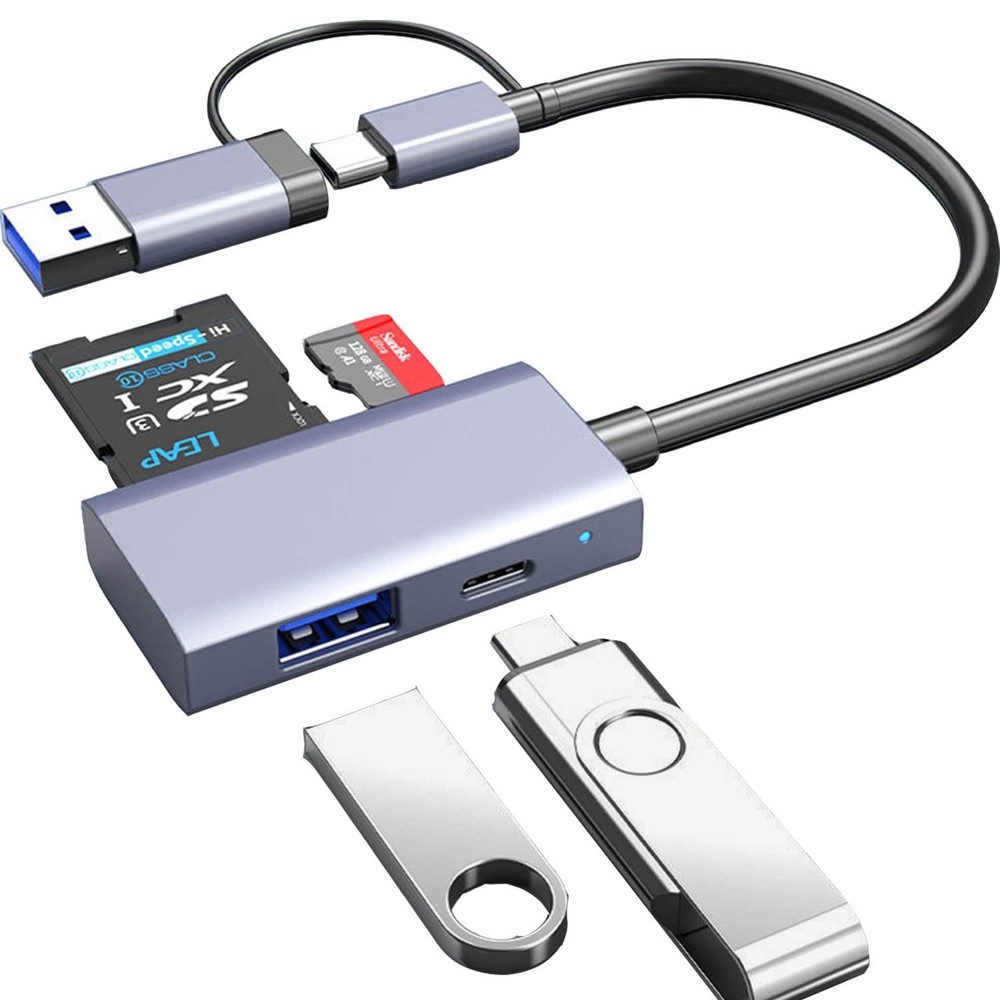 USB C 3.0 SD Card Reader 4 in 1, A&C Hub with Memory Silver Gray
