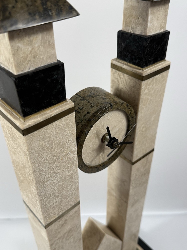 26” Maitland-Smith Tessellated Stone Architectural Mantel Clock Postmodern 1980s