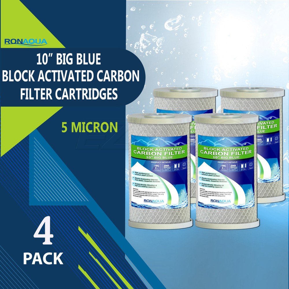 4 pcs Big Blue CTO Carbon Block Water Filters 4.5" x 10" Whole House Cartridges