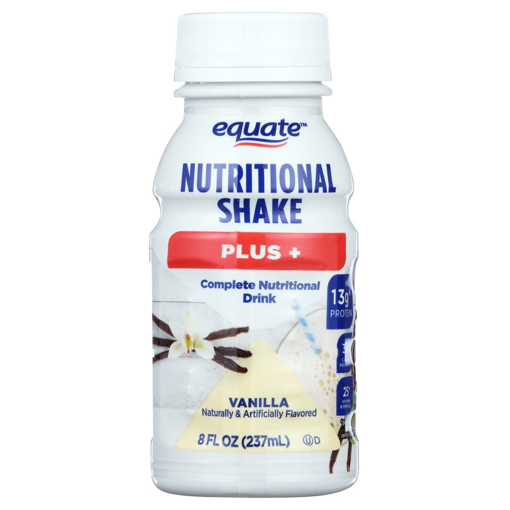 2 Pack Equate Nutritional Shakes Plus, Vanilla, 8 fl oz, 24 Ct Pk