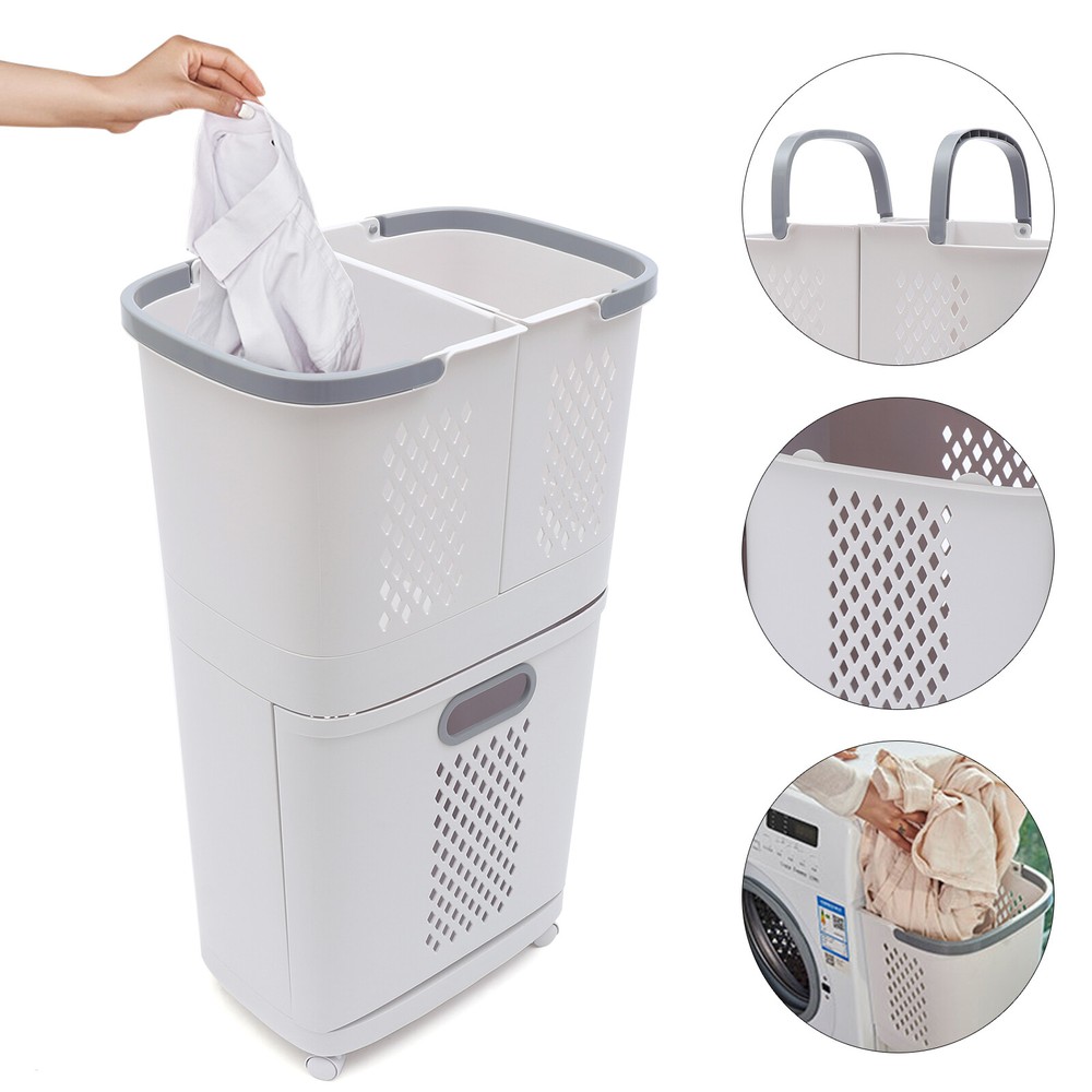 Movable Hand-Held Laundry Basket Bathroom Clothes Storage Basket with Wheels