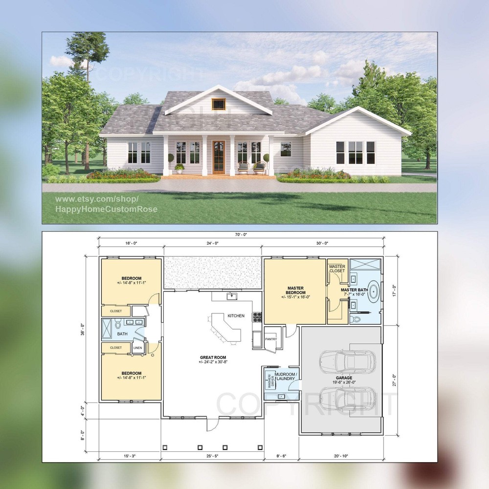Majestic Maple Modern House Open Plan Design 70 x 48 - 3 Bed 2 Bath - 2050 Squar