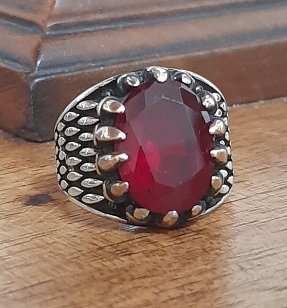 Men 925 Silver Ring Solitaire Ruby Spinel Ring Man Sterling $