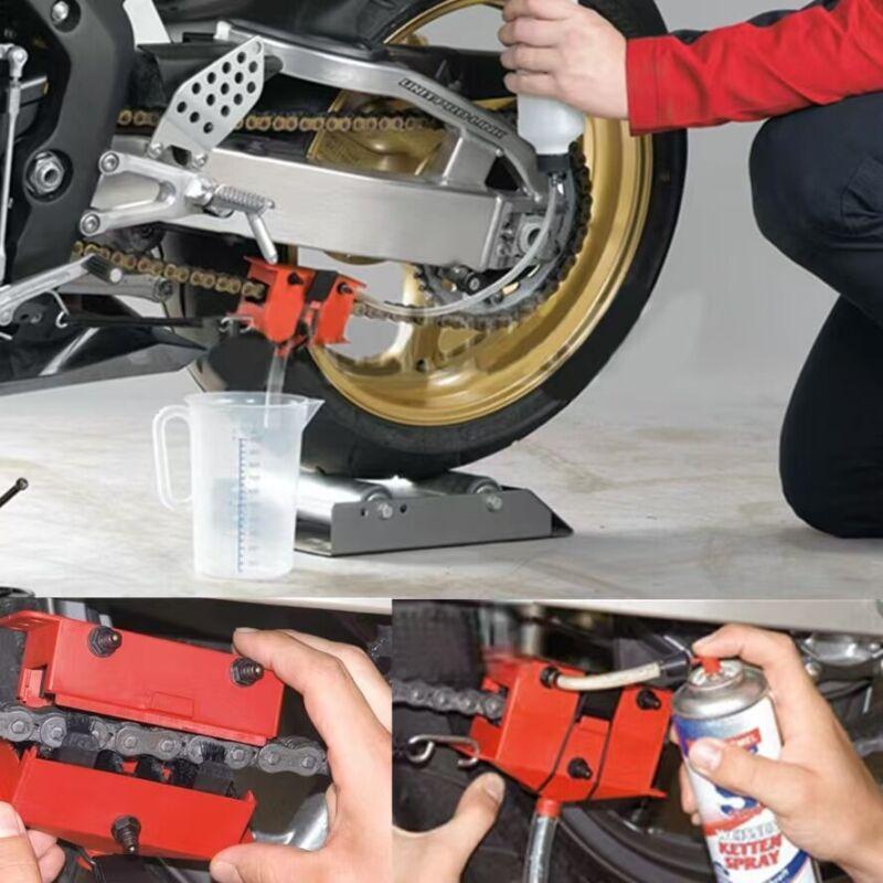 Motorcycle Chain Clean & Lube Device Tool Kit Brush Gear Cleaner Machine Kit