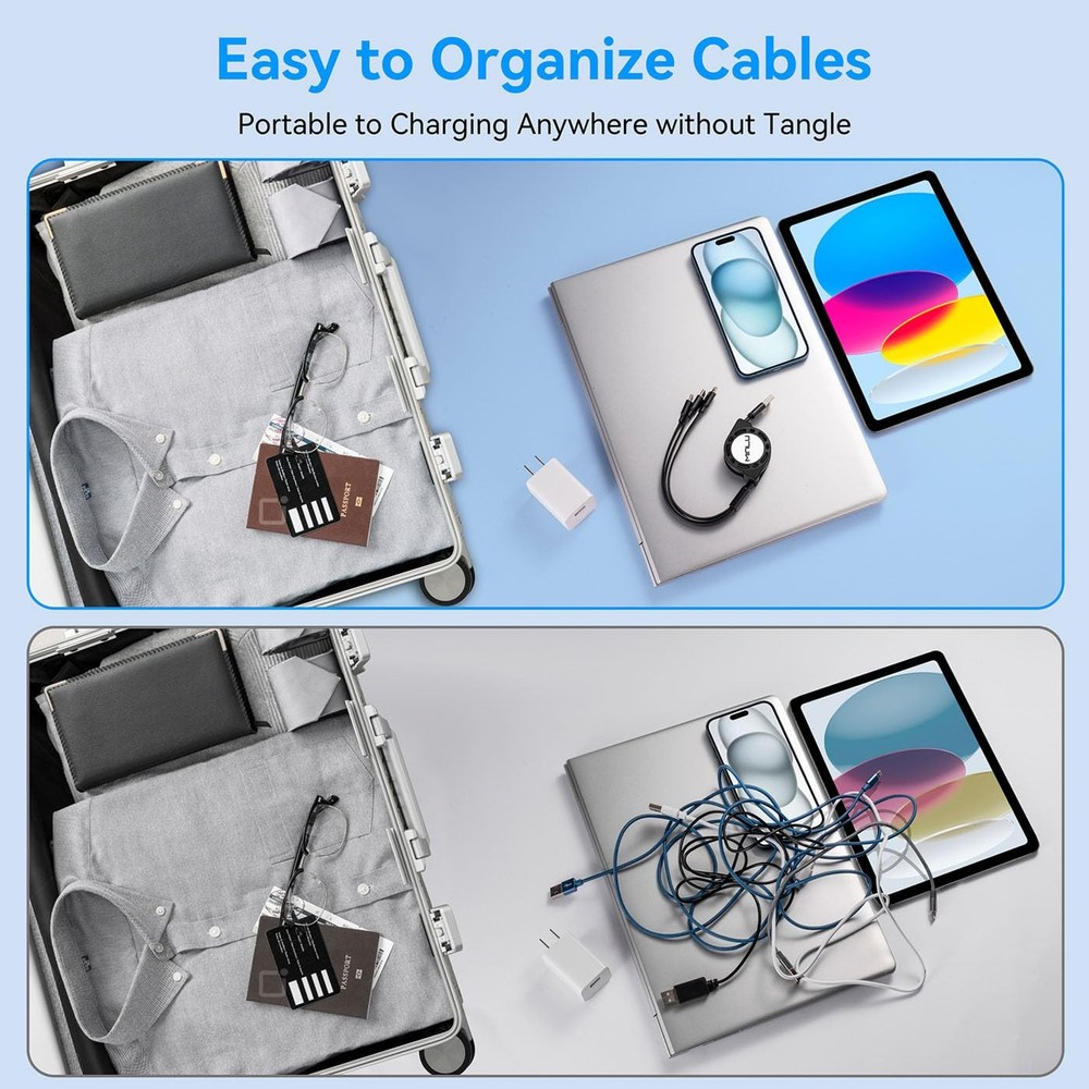 MINLU Multi Charging Cable 3A, 2Pack 4ft Retractable 4 feet, Black