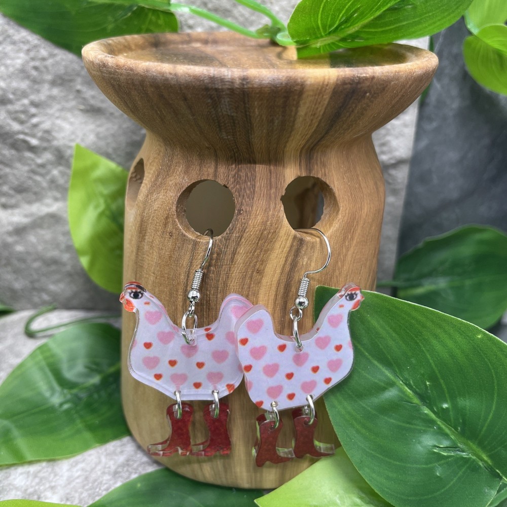 2” Silver-tone Chicken Acrylic Boho Drop Dangle Earring Set New Free Ship C138