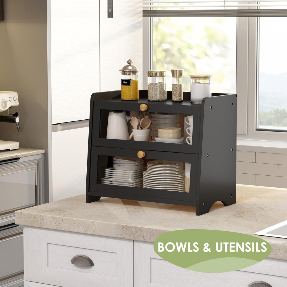 Double Layer Bread Box for Kitchen Countertop, Large Breadbox Bread Container...