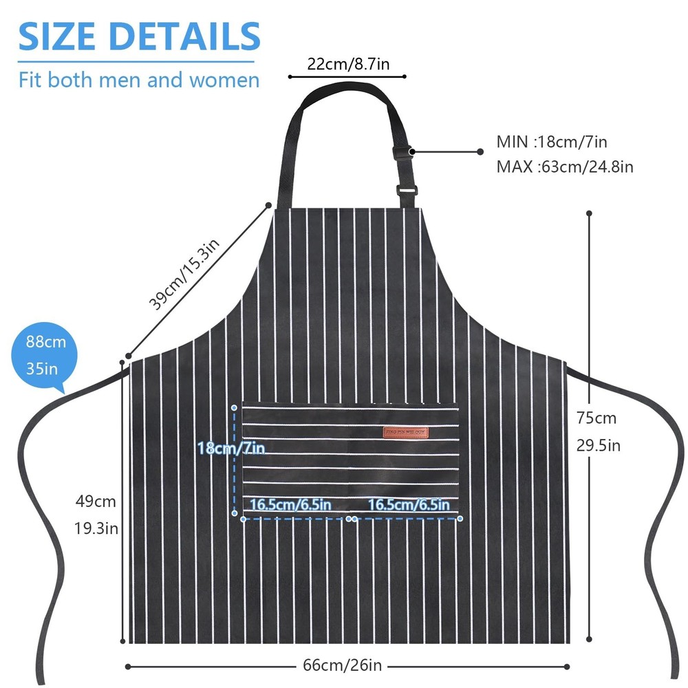 2 Pack Adjustable Kitchen Aprons with 2 Large Pockets – Unisex Chef Cookin