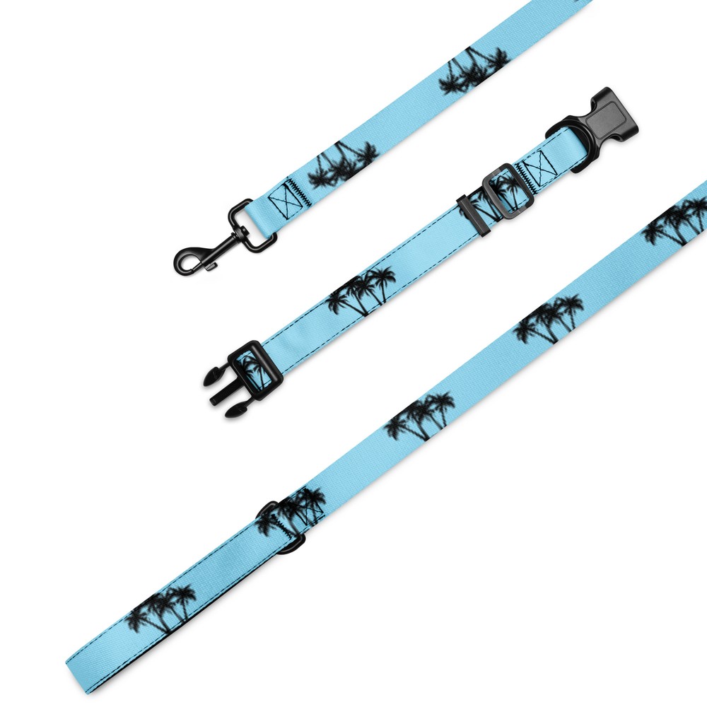 Pet collar & leash Palm Trees (Blue)