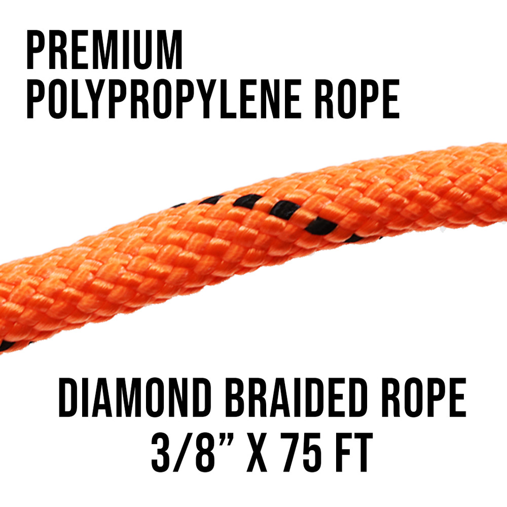 3/8" x 75' Utility Diamond Braided Polypropylene Multi Purpose Rope - BoxerTool