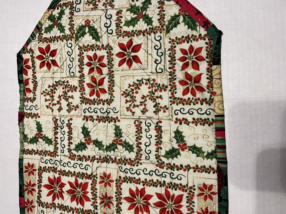 Handmade Patchwork Christmas Table Runner Red Green 38” X 14”