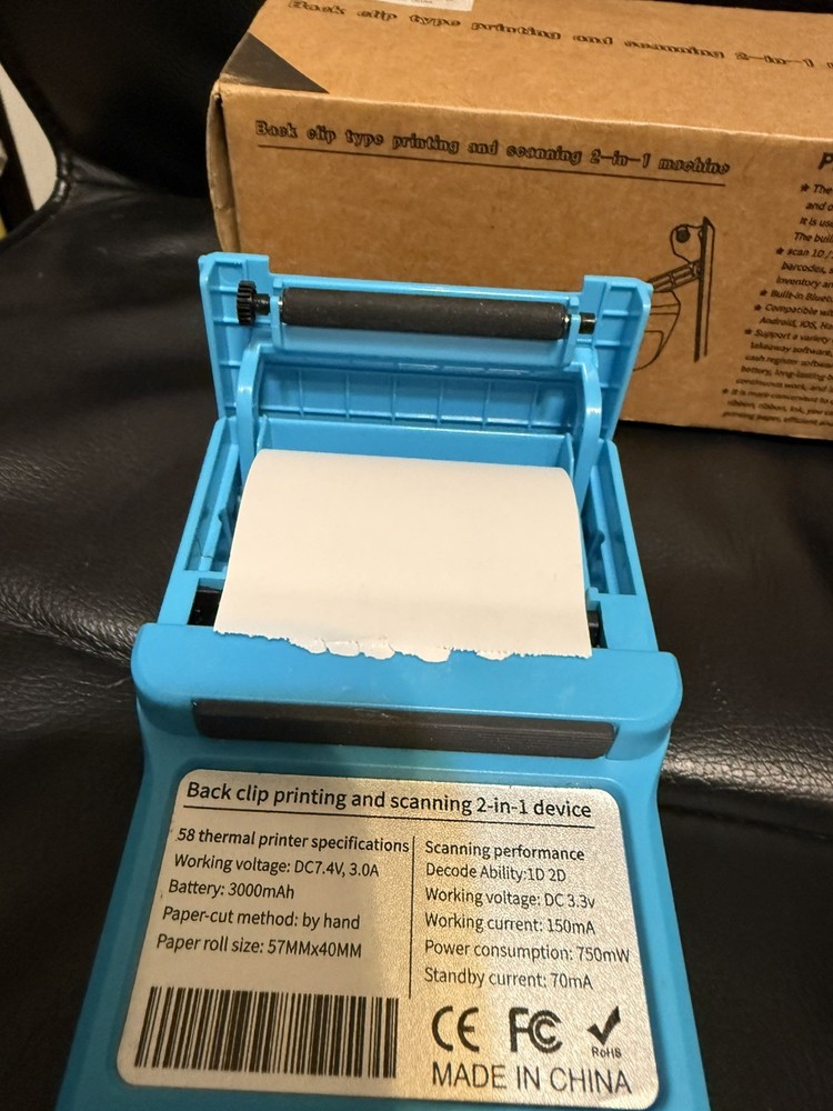 Symcode POS Printer Mobile Portable Back Clip Receipt Printer/Scanner (BLUE)