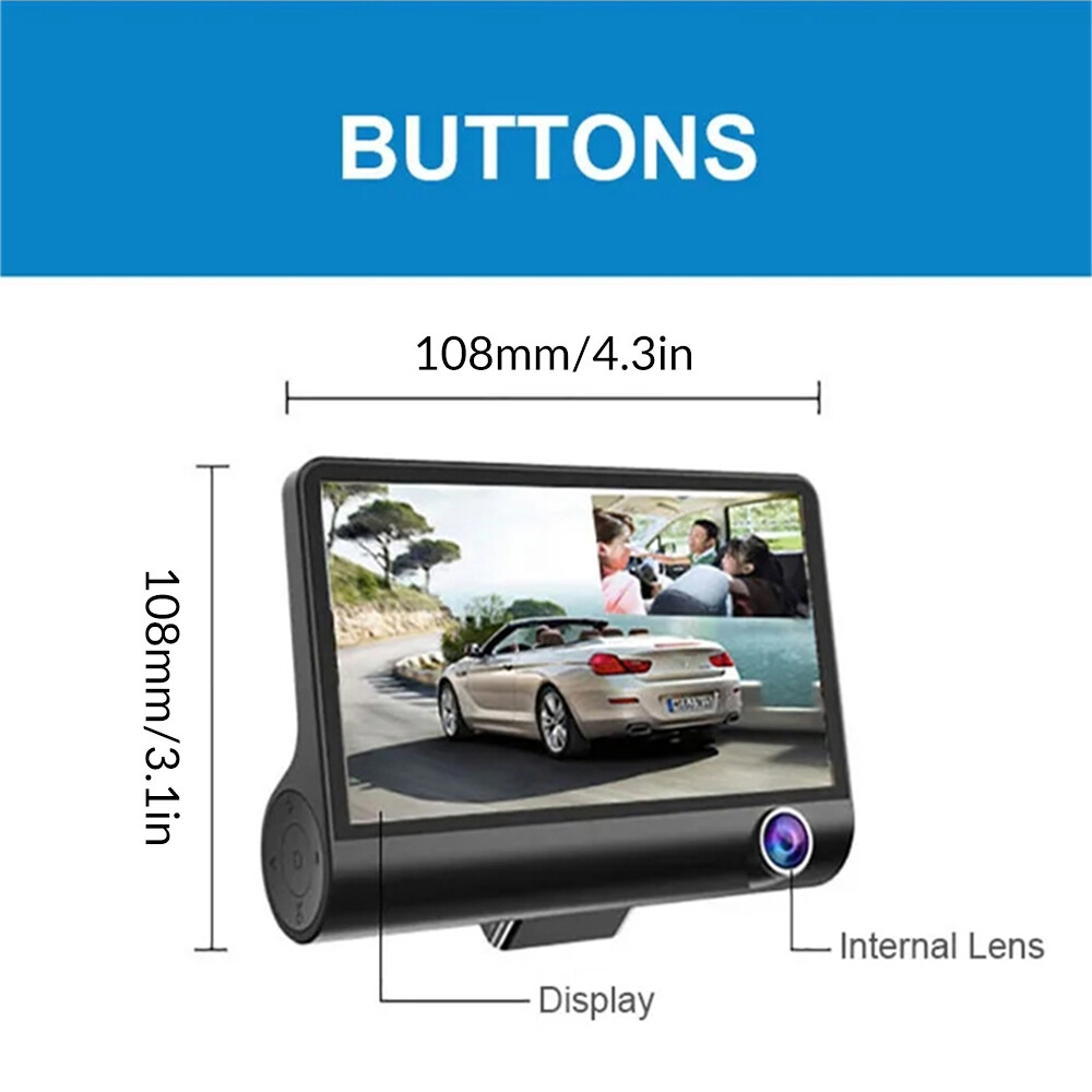 1080P 3 Lens Car Dash Cam Recorder G Sensor DVR Front/Rear/Inside Camera Video
