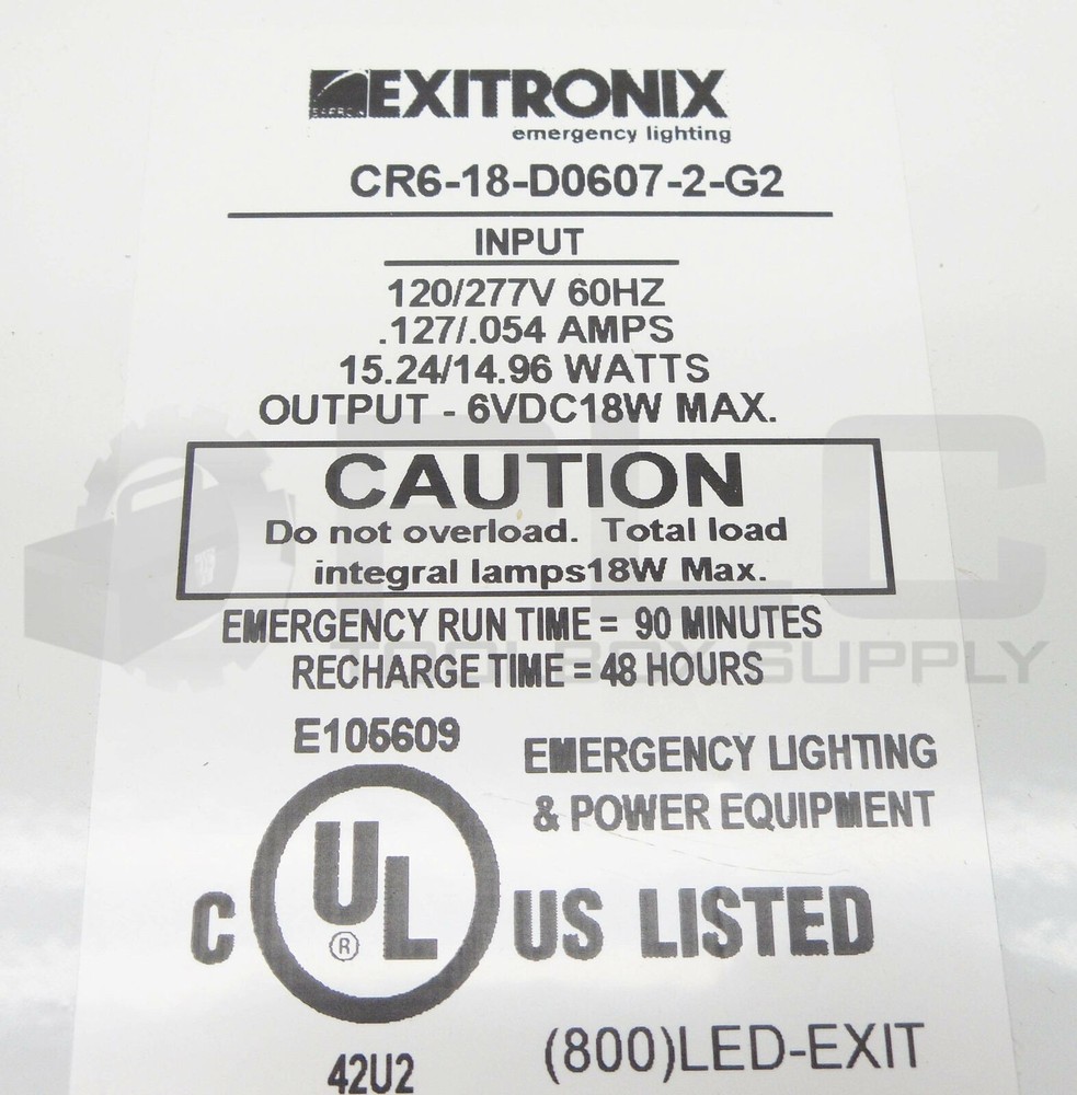 NEW EXITRONIX CR6-18-D0607-2-G2 EMERGENCY LIGHT *READ*