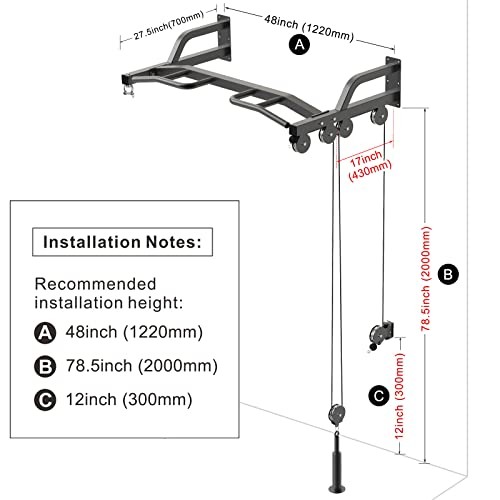 48" Ceiling Mounted Pull Up Bar, Heavy Duty Multi-Grip 48" Cable Pulley System