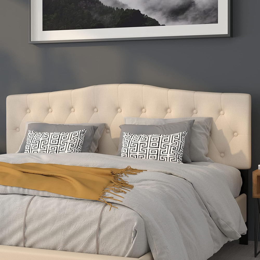 Beige King Size Tufted Upholstered Headboard - Cambridge Collection