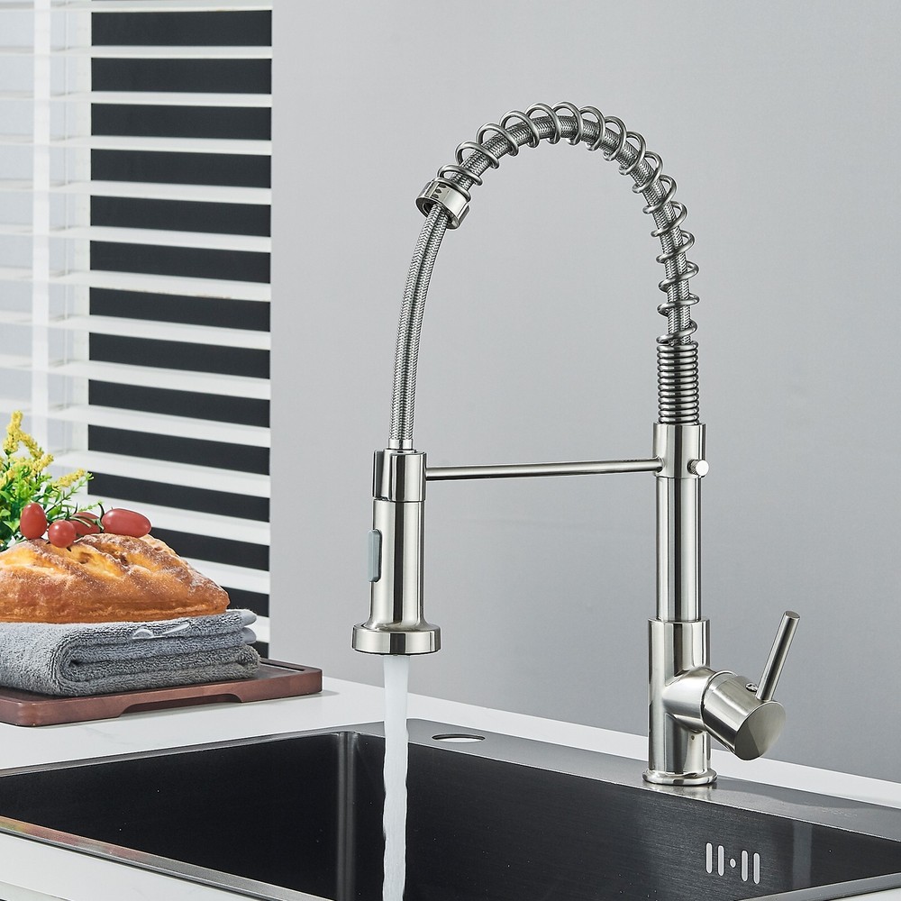 Brushed Nickel Kitchen Faucet with Pull Down Sprayer Single Handle Sink Mixer