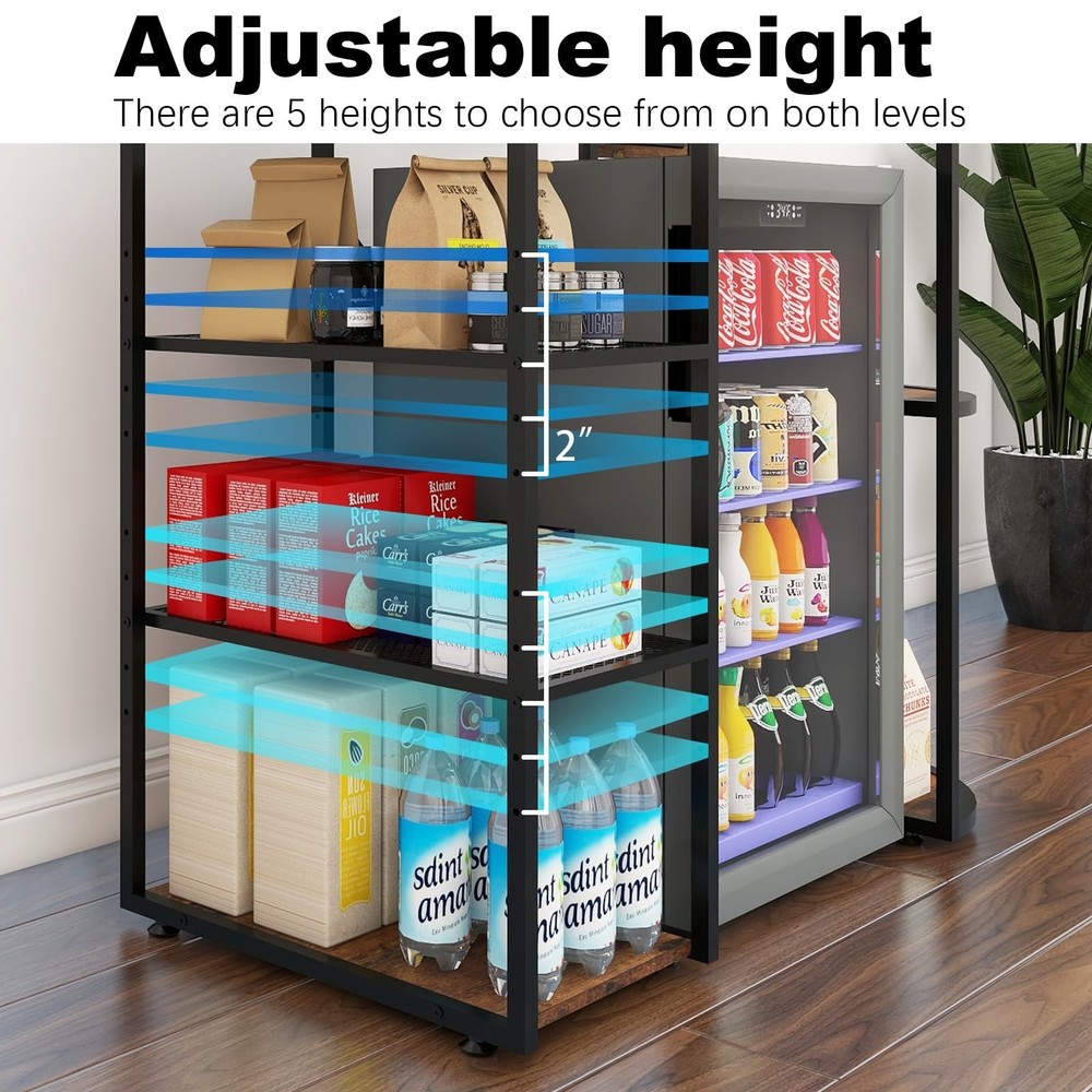 PUNCIA Coffee Bar Cabinet with Fridge Storage Multifunction Retro