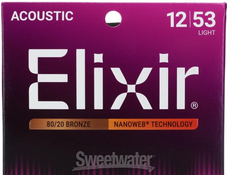 Elixir Strings Nanoweb 80/20 Acoustic Guitar Strings -.012-.053 Light