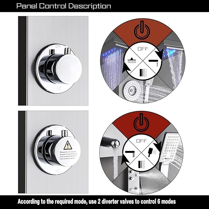 ELLO&ALLO Shower Panel Tower System LED Waterfall Massage - Brushed Nickel