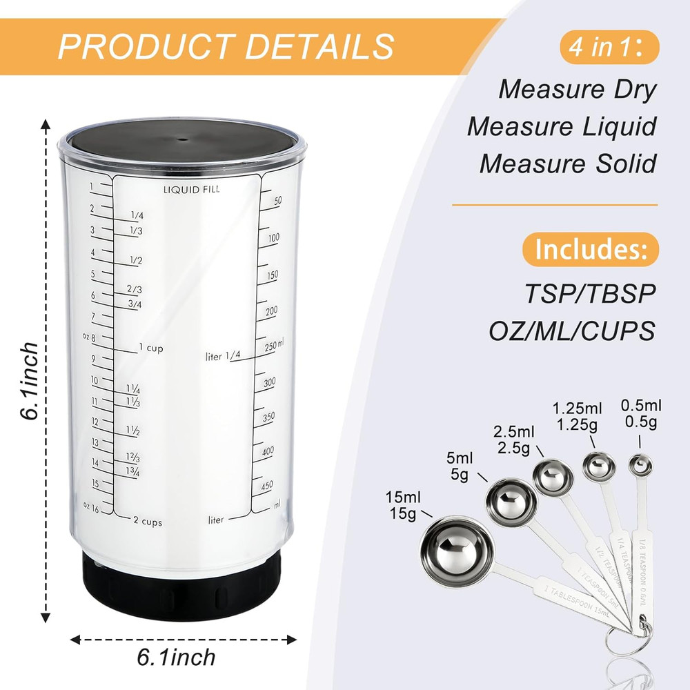 6 Pcs Adjustable Measuring Cup Set Include 2 Cup Measuring Cups 5 Pcs Measuring