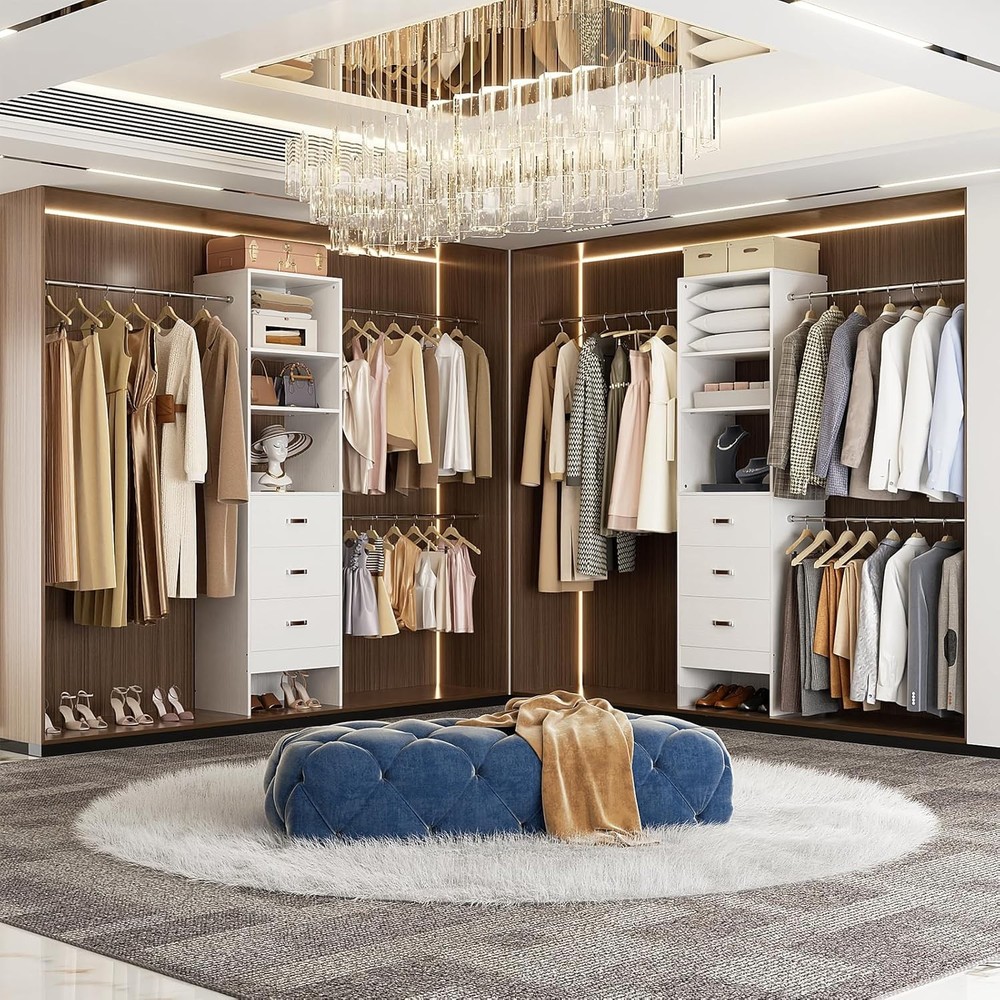 96'' Closet Organizer System W/ 3 Hanging Rods 8FT Closet Storage