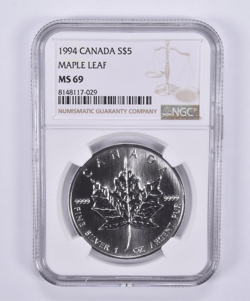 1994 Canada 5 Dollars Silver Maple Leaf MS69 NGC Brown Label
