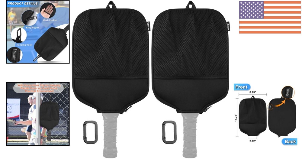 Universal Size Pickleball Racket Cover - 2 Pcs with Convenient Storage Features