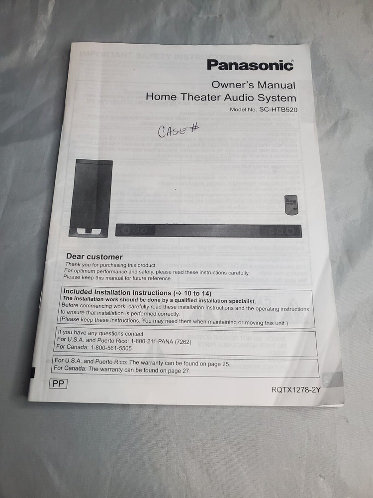 Panasonic Owners Manual Home Theater Audio System SC-HTB520