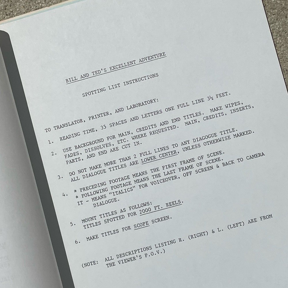 1987 Bill & Ted’s Excellent Adventure Movie Final Shooting Script & Continuity