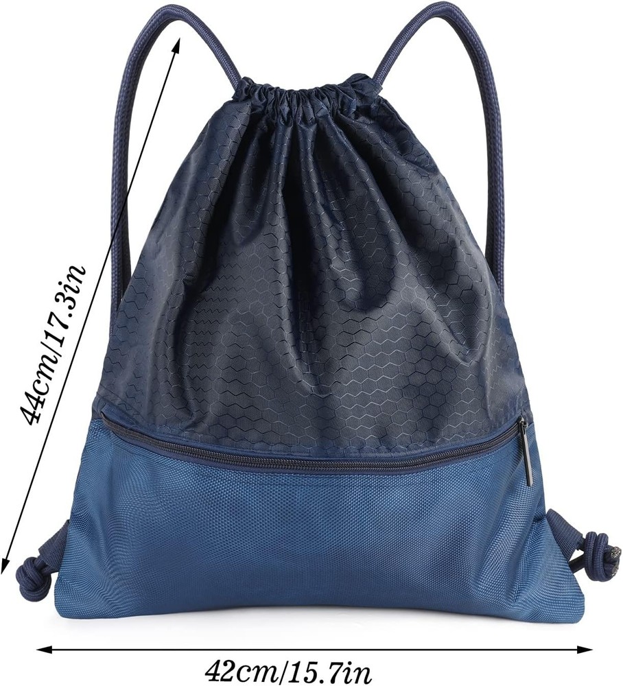Drawstring Backpack Bag, Waterproof Draw String One Size, Navy Blue, Upgraded