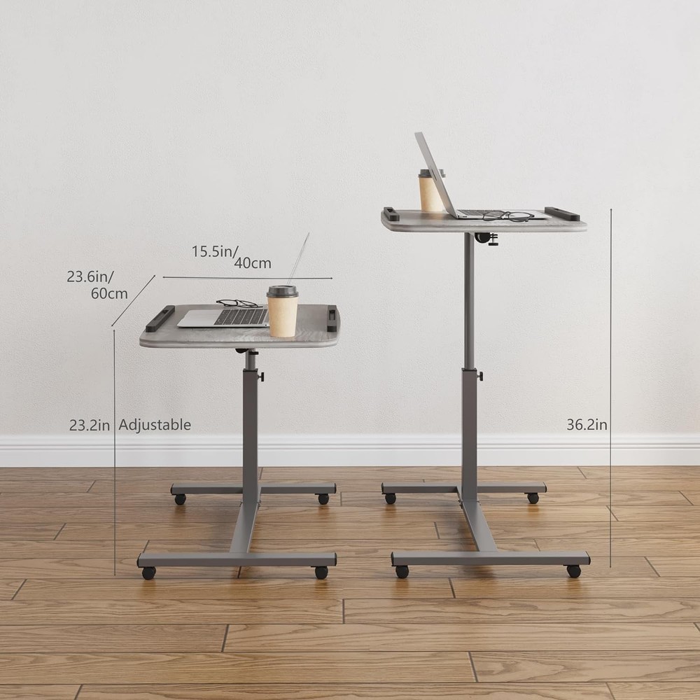 Laptop Table Mobile Adjustable Height Portable Desk Notebook Swivel Oak Grey
