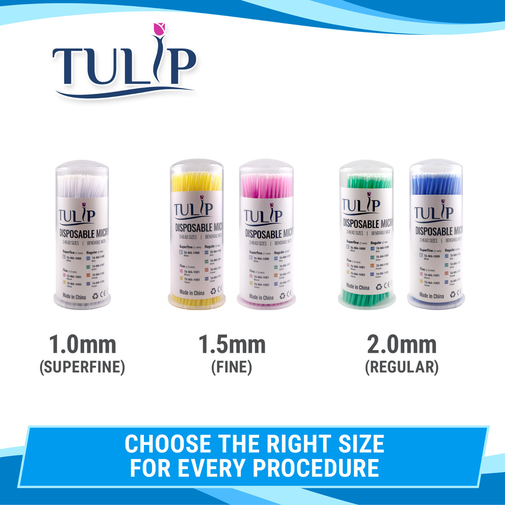 400 Dental Micro Applicator Brushes 2.0mm Blue Regular Disposable Bendable