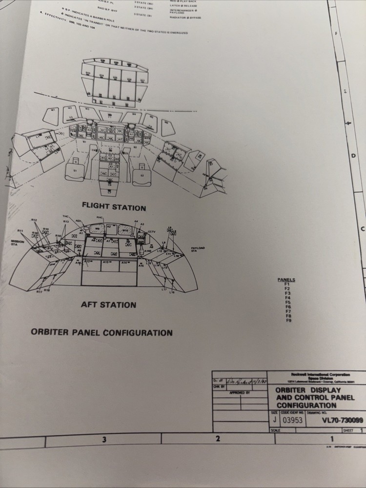 NASA Space Shuttle Orbiter Display & Control Panel Spacecraft Space Blueprint B