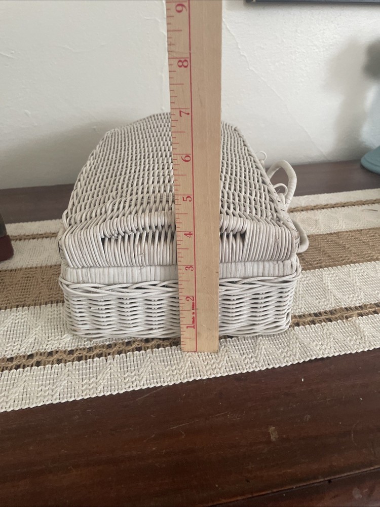 Vintage white wicker storage case