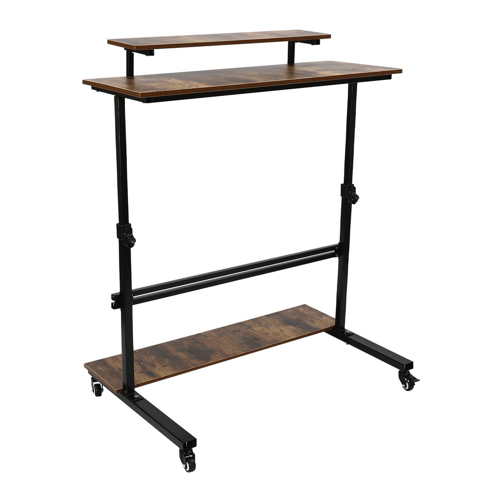 Rolling Laptop Desk Adjustable Height Computer Table Stand up Office Workstation