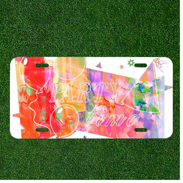 Custom Personalized License Plate Auto Tag With Party Time Splash Paint Design
